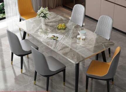 Glossy Italian Gray 27mm dining table + 6 Lightning chairs (Pre Order Only)